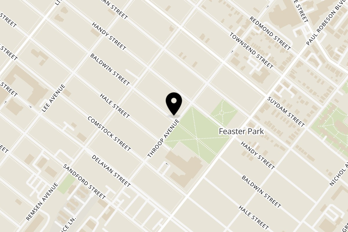 Map showing the location of Melma City Estrella Fried Chicken on 123 Throop Ave in New Brunswick